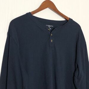 Lands’ End Henley Mens XL Navy Blue Super Tee Long Sleeve Cotton